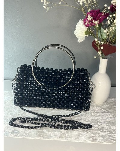 Sac à main perlé noir