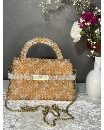 Sac à main en perles champagne et nacré
