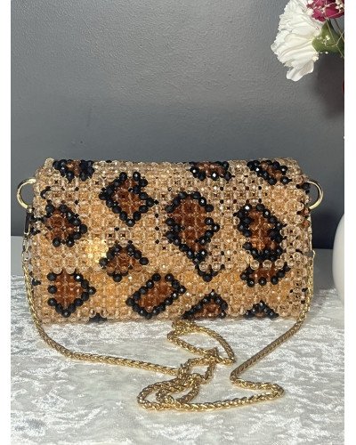 Sac à main perles léopard